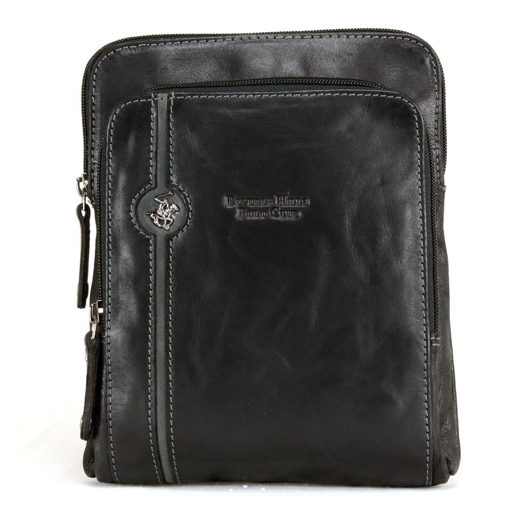 BORSELLO TRASVERSALE UOMO IN PELLE BEVERLY HILLS POLO CLUB BH-380 NERO