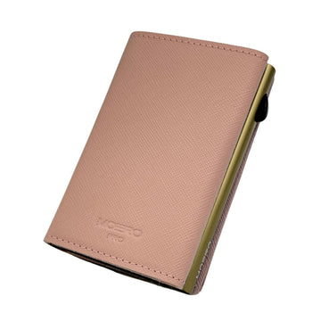 PORTAFOGLIO MOERO PRO CON ZIP SAFFIANO ROSA CON SCOCCA ORO
