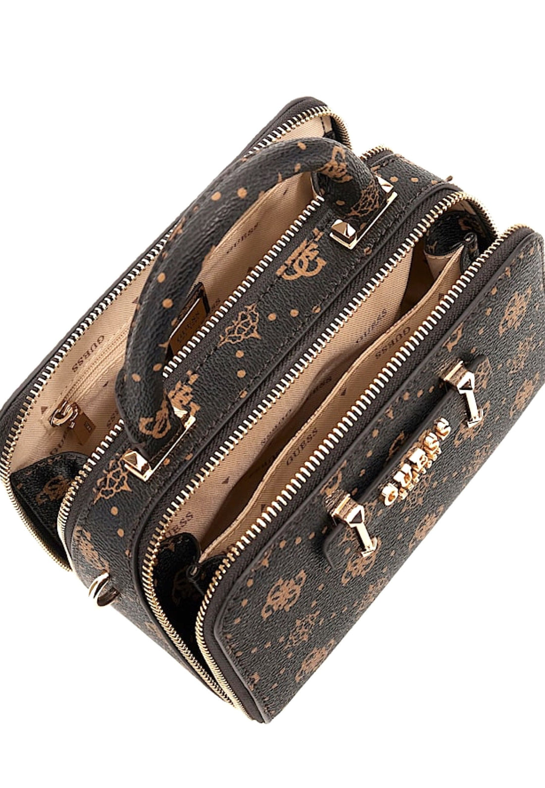 BORSA MINI A MANO E TRACOLLA DONNA GUESS SILIA MINI GP989076 ESPRESSO LOGO MARRONE SCURO