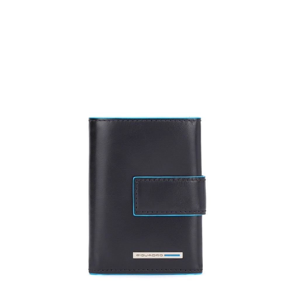 PIQUADRO WALLET CARD HOLDER + BANKNOTES + COINS BLUE SQUARE PU5957B2R BLACK