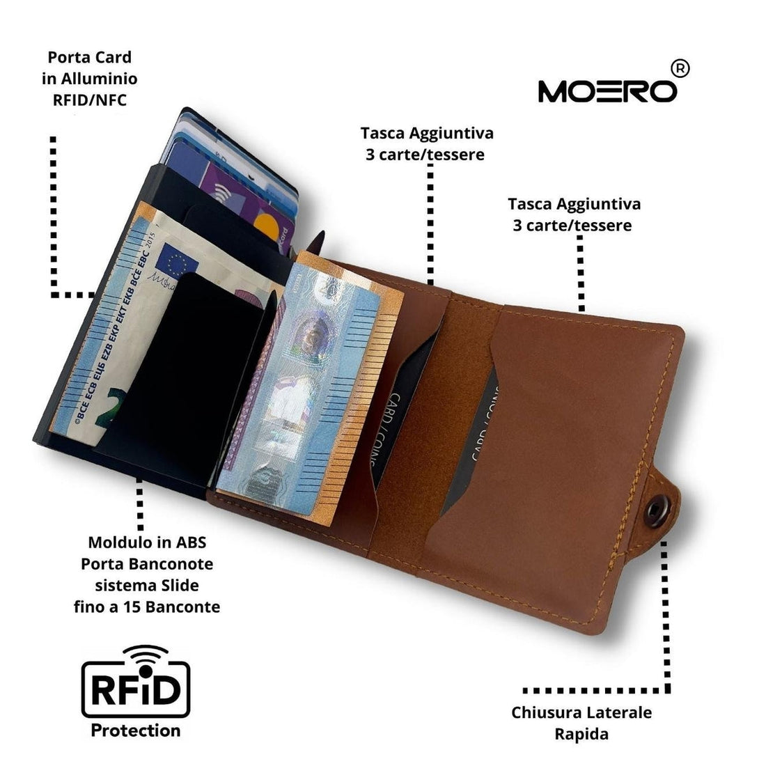 PORTAFOGLIO MOERO PRESTIGE CON ZIP MARRONE CON SCOCCA NERO