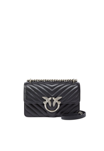 BORSA PINKO LOVE MINI CHEVRON 100074 A0GK Z99O NERO-ARGENTO