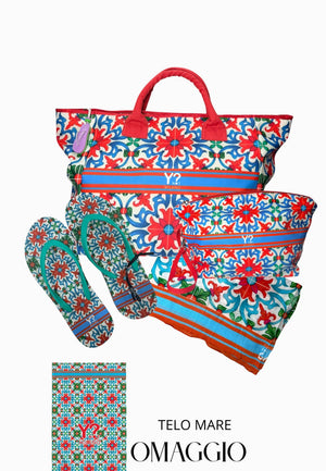 COORDINATO MARE BORSA + NECESSAIRE+SANDALI+ PAREO YNOT LIPARI RED