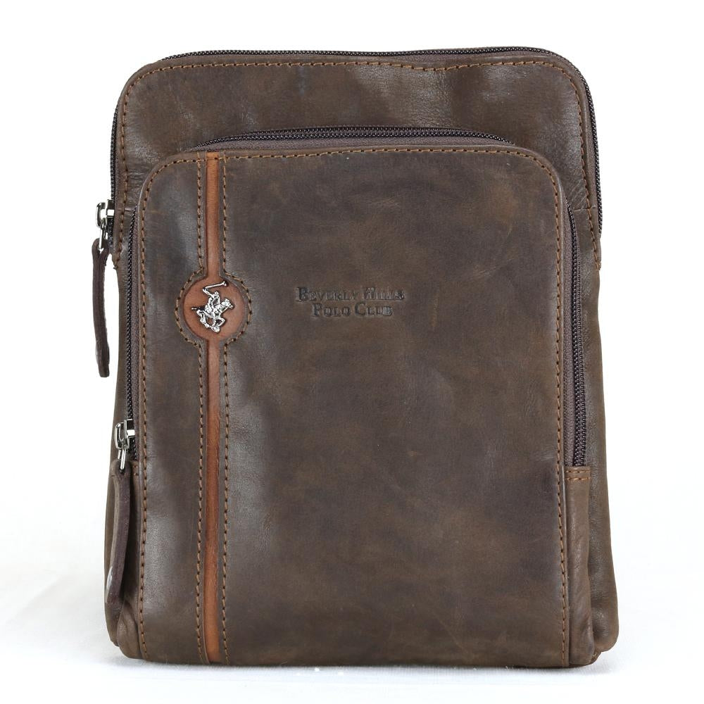 BORSELLO TRASVERSALE UOMO IN PELLE BEVERLY HILLS POLO CLUB BH-380 MORO
