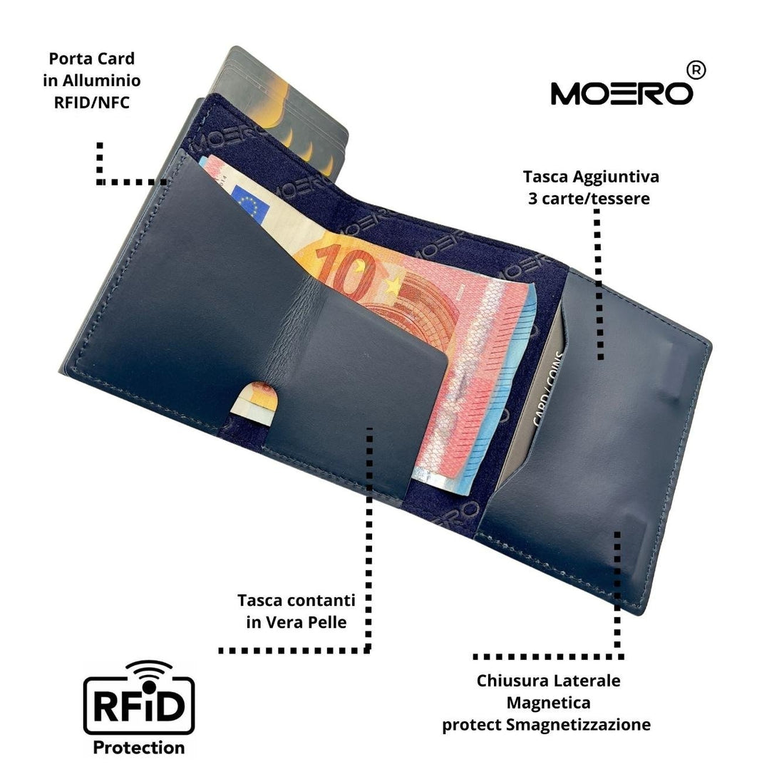 PORTAFOGLIO MOERO PRO PRESTIGE CON ZIP BLU-NERO